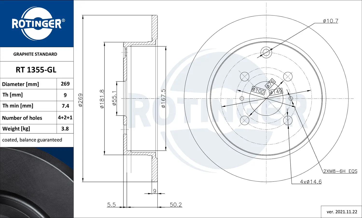 Bremsscheibe Hinterachse ROTINGER RT 1355-GL