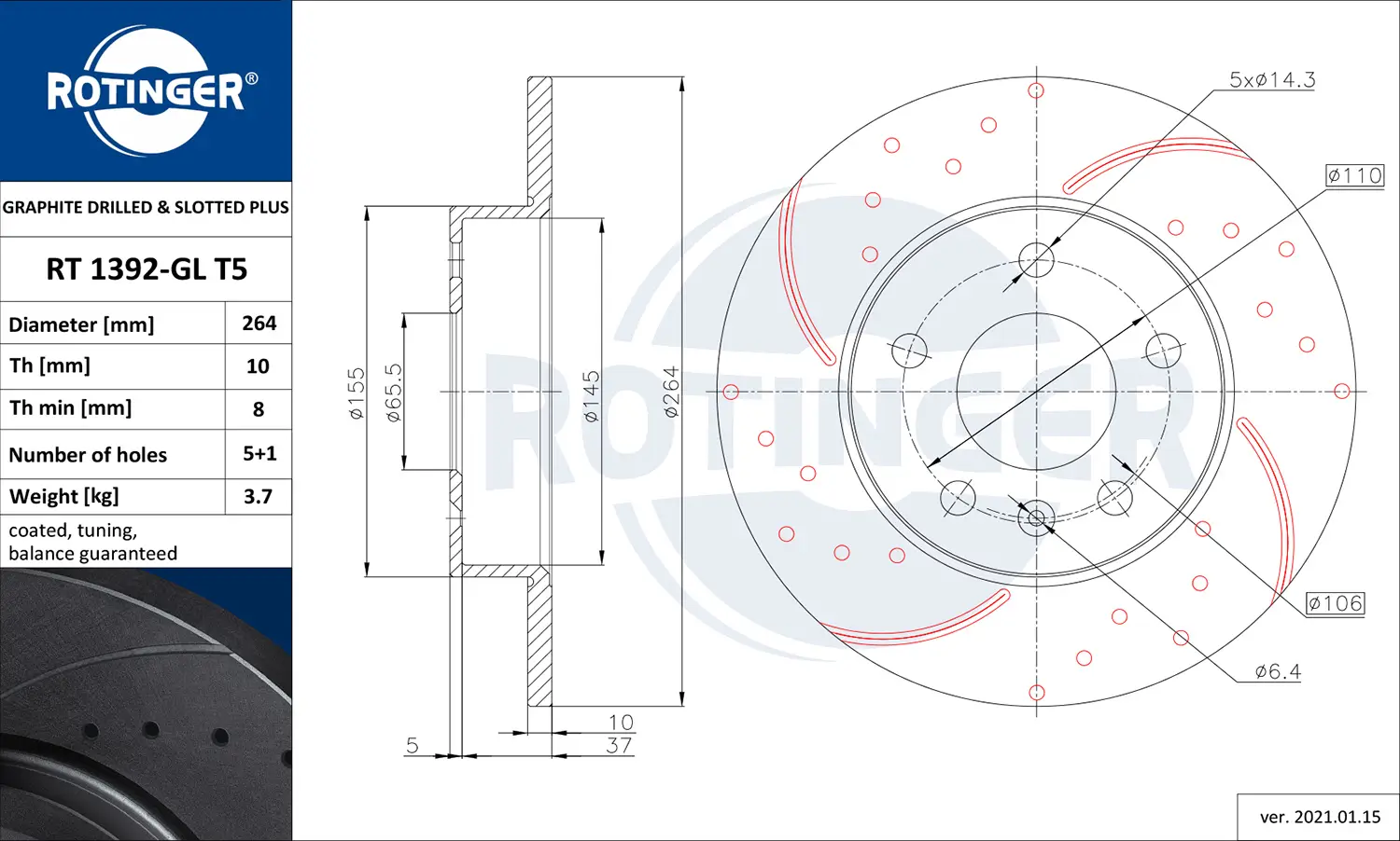 Bremsscheibe Hinterachse ROTINGER RT 1392-GL T5