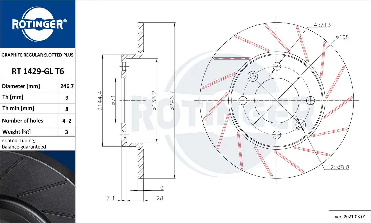Bremsscheibe Hinterachse ROTINGER RT 1429-GL T6