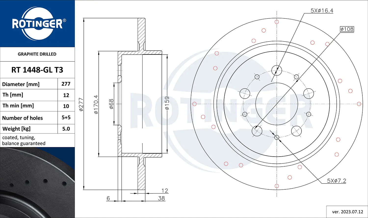 Bremsscheibe Hinterachse ROTINGER RT 1448-GL T3