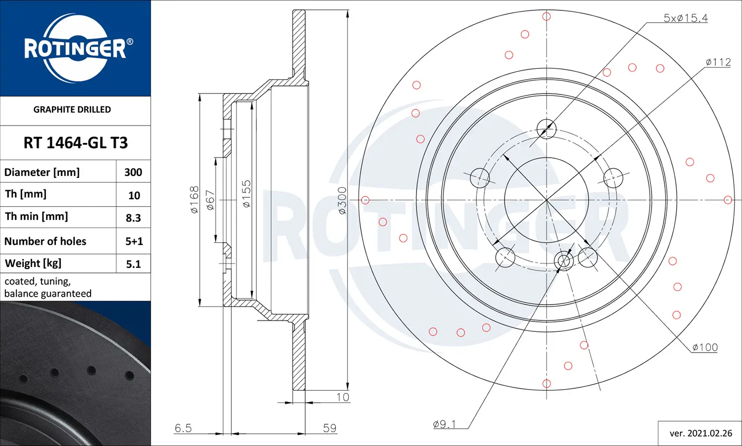 Bremsscheibe Hinterachse ROTINGER RT 1464-GL T3