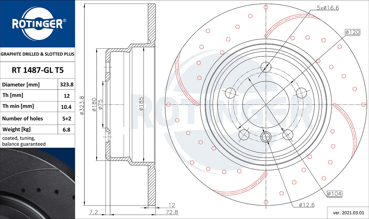 Bremsscheibe Hinterachse ROTINGER RT 1487-GL T5