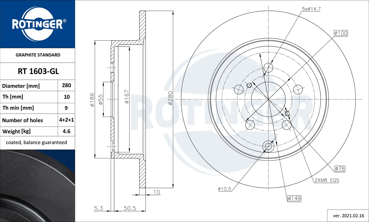 Bremsscheibe Hinterachse ROTINGER RT 1603-GL