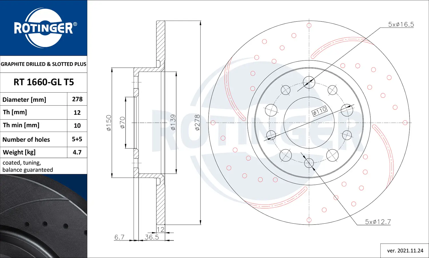 Bremsscheibe Hinterachse ROTINGER RT 1660-GL T5