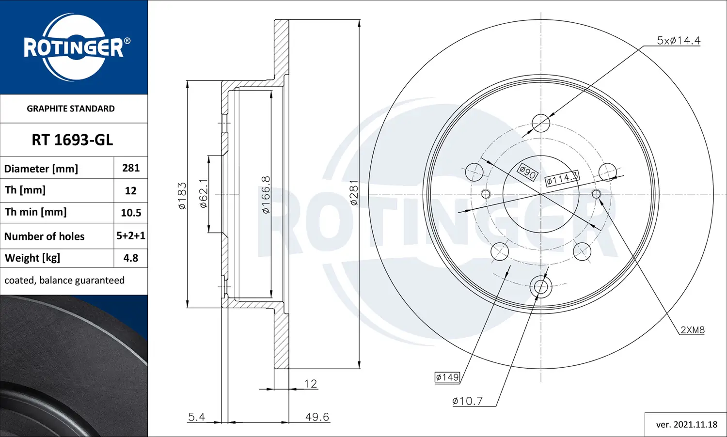 Bremsscheibe Hinterachse ROTINGER RT 1693-GL