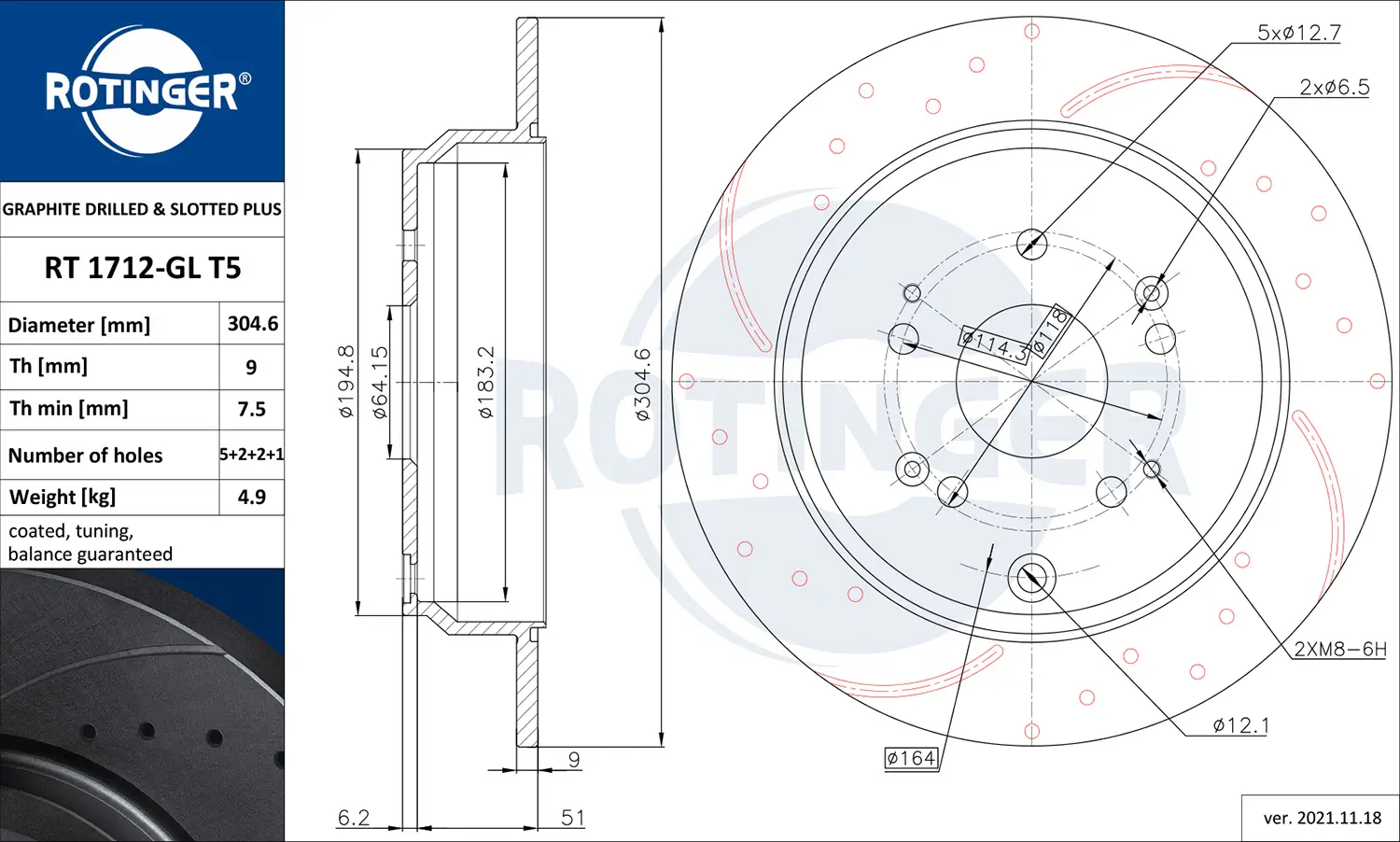 Bremsscheibe Hinterachse ROTINGER RT 1712-GL T5