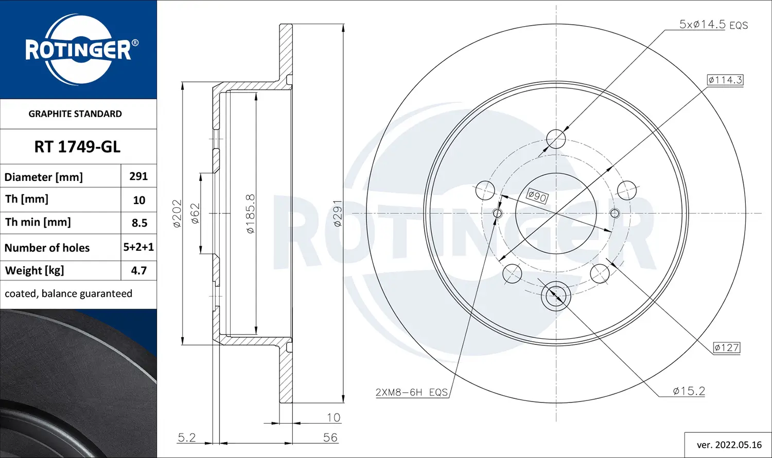 Bremsscheibe Hinterachse ROTINGER RT 1749-GL