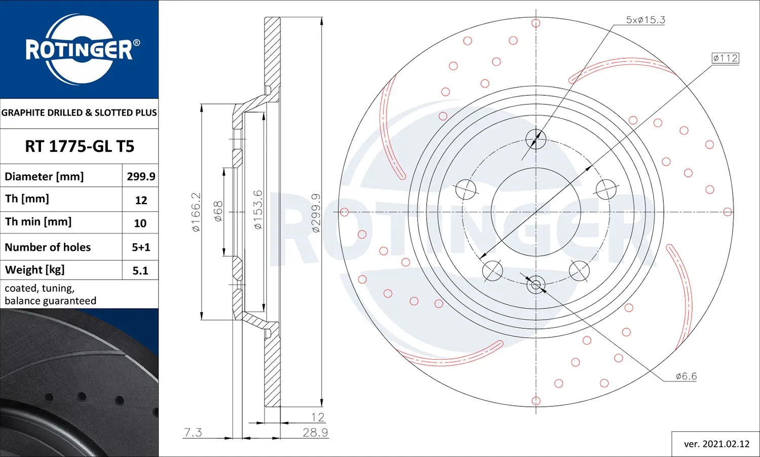 Bremsscheibe Hinterachse ROTINGER RT 1775-GL T5