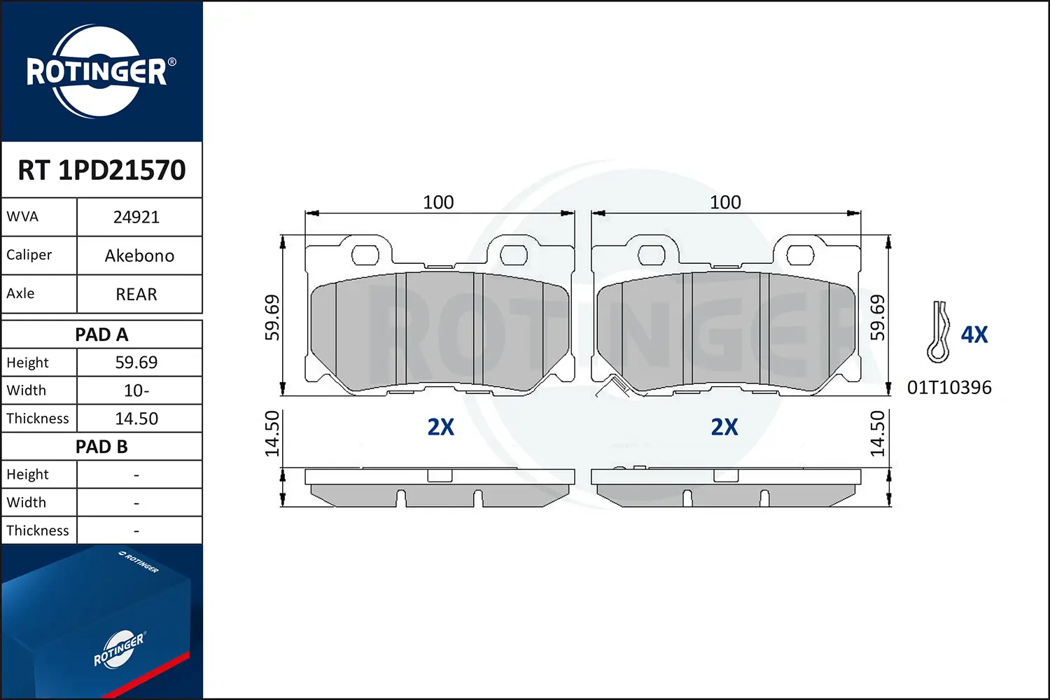 Bremsbelagsatz, Scheibenbremse ROTINGER RT 1PD21570