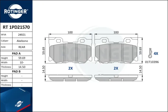 Bremsbelagsatz, Scheibenbremse ROTINGER RT 1PD21570 Bild Bremsbelagsatz, Scheibenbremse ROTINGER RT 1PD21570