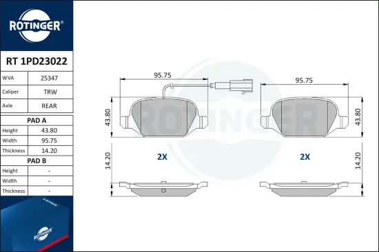 Bremsbelagsatz, Scheibenbremse ROTINGER RT 1PD23022 Bild Bremsbelagsatz, Scheibenbremse ROTINGER RT 1PD23022