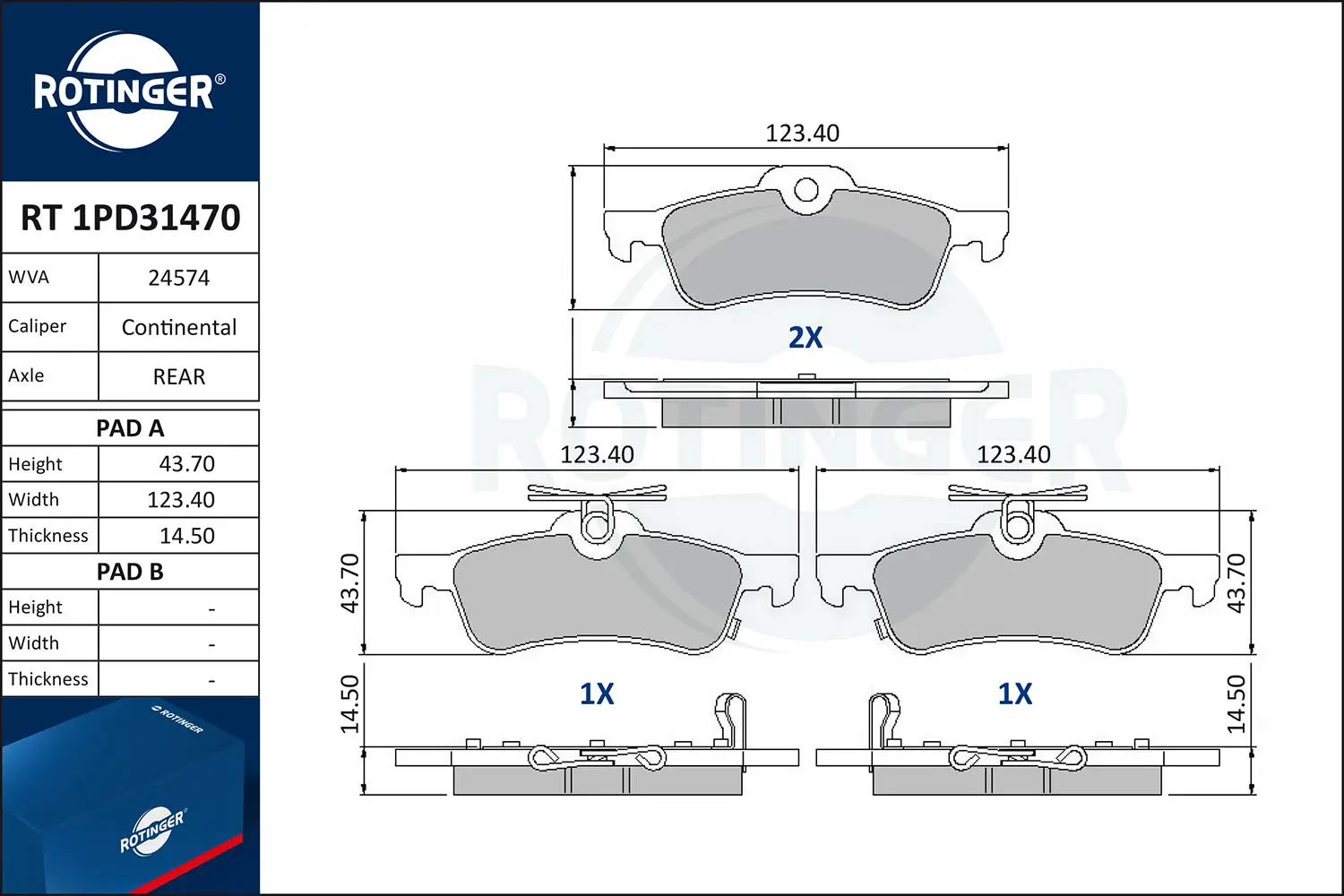 Bremsbelagsatz, Scheibenbremse Hinterachse ROTINGER RT 1PD31470