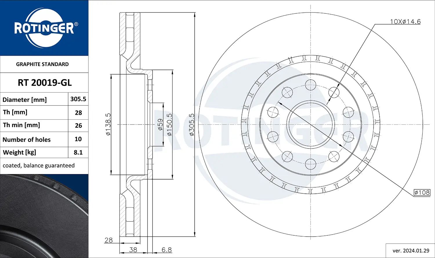 Bremsscheibe Vorderachse ROTINGER RT 20019-GL