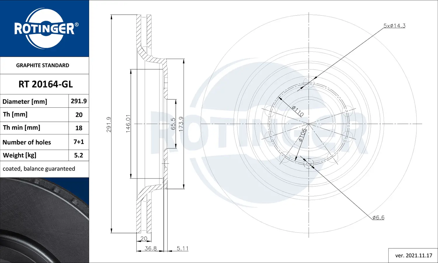Bremsscheibe Hinterachse ROTINGER RT 20164-GL