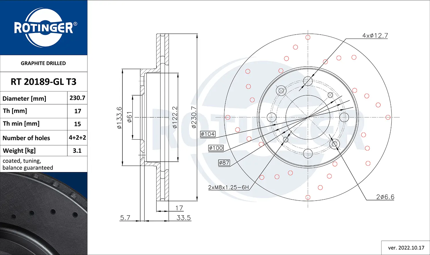 Bremsscheibe Vorderachse ROTINGER RT 20189-GL T3