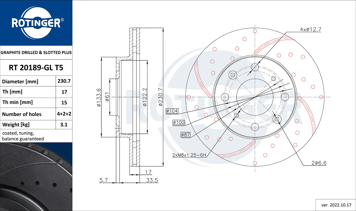 Bremsscheibe Vorderachse ROTINGER RT 20189-GL T5