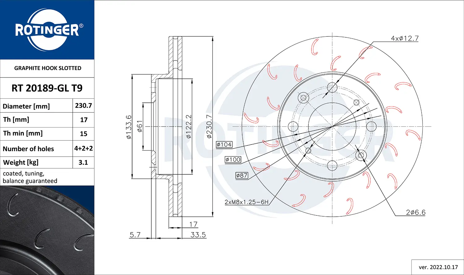 Bremsscheibe Vorderachse ROTINGER RT 20189-GL T9