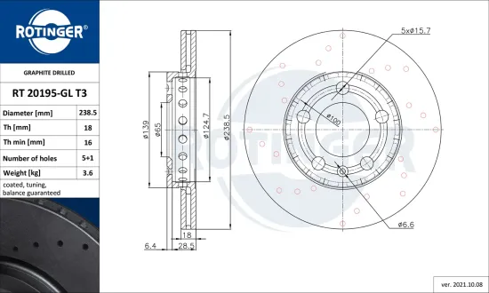 Bremsscheibe Vorderachse ROTINGER RT 20195-GL T3 Bild Bremsscheibe Vorderachse ROTINGER RT 20195-GL T3