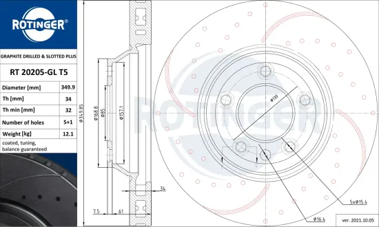 Bremsscheibe Vorderachse links ROTINGER RT 20205-GL T5 Bild Bremsscheibe Vorderachse links ROTINGER RT 20205-GL T5