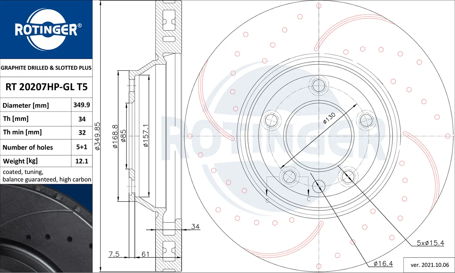 Bremsscheibe Vorderachse rechts ROTINGER RT 20207HP-GL T5
