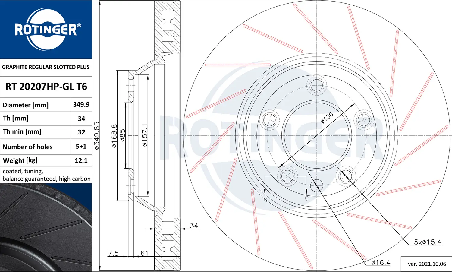 Bremsscheibe Vorderachse rechts ROTINGER RT 20207HP-GL T6