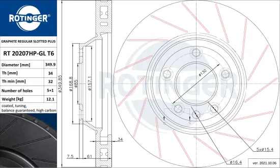 Bremsscheibe Vorderachse rechts ROTINGER RT 20207HP-GL T6 Bild Bremsscheibe Vorderachse rechts ROTINGER RT 20207HP-GL T6
