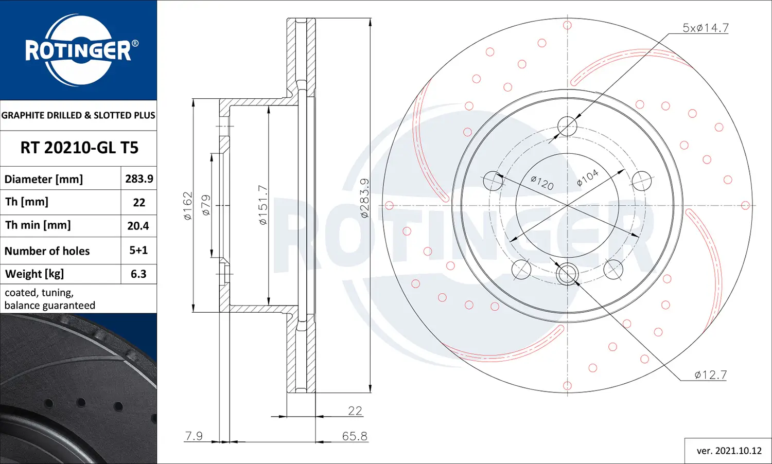 Bremsscheibe ROTINGER RT 20210-GL T5 Bild Bremsscheibe ROTINGER RT 20210-GL T5