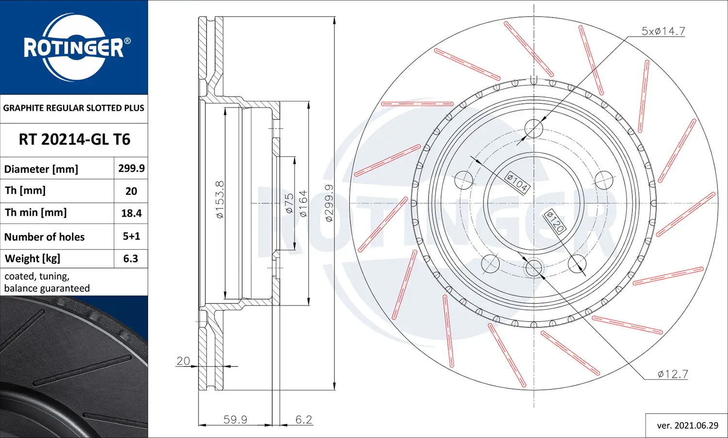 Bremsscheibe Hinterachse ROTINGER RT 20214-GL T6