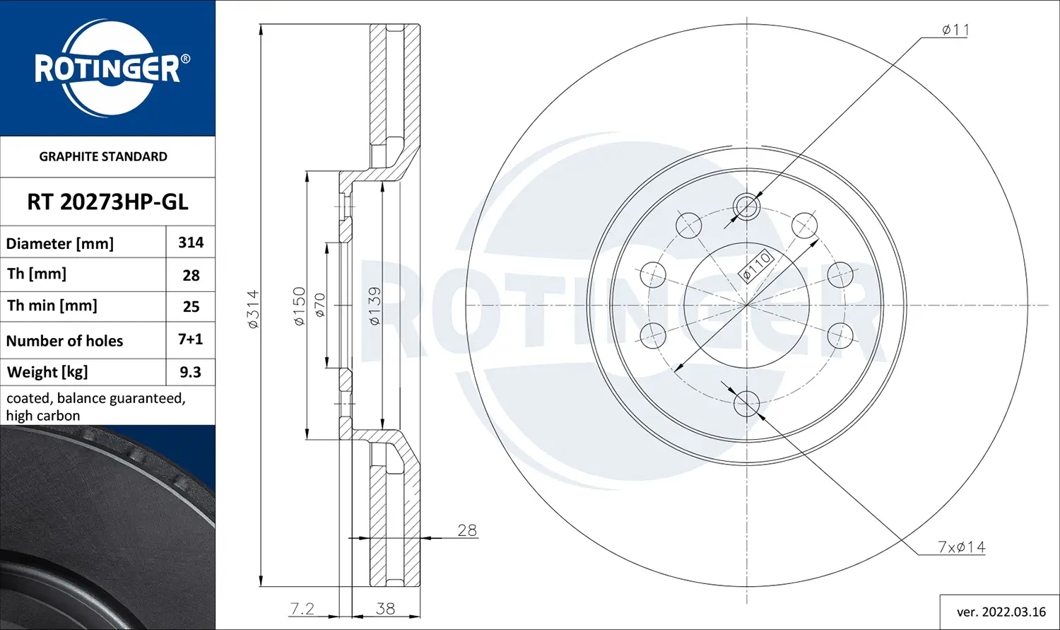 Bremsscheibe Vorderachse ROTINGER RT 20273HP-GL
