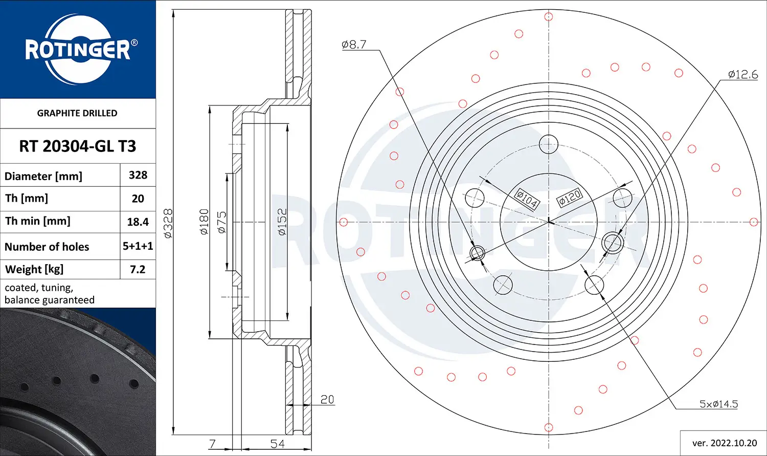 Bremsscheibe Hinterachse ROTINGER RT 20304-GL T3