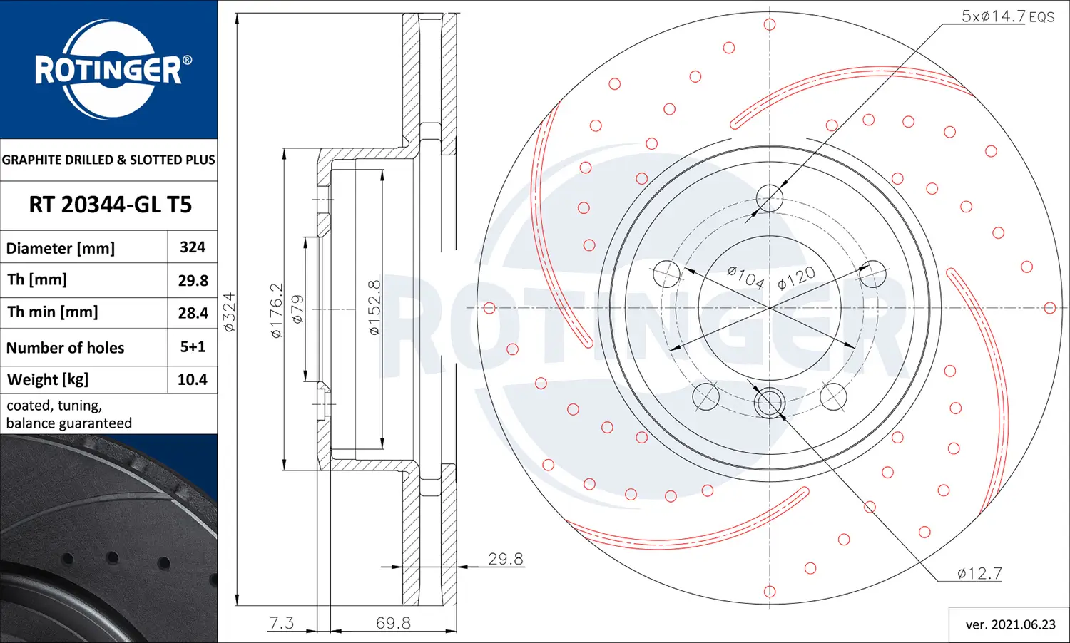 Bremsscheibe Vorderachse ROTINGER RT 20344-GL T5