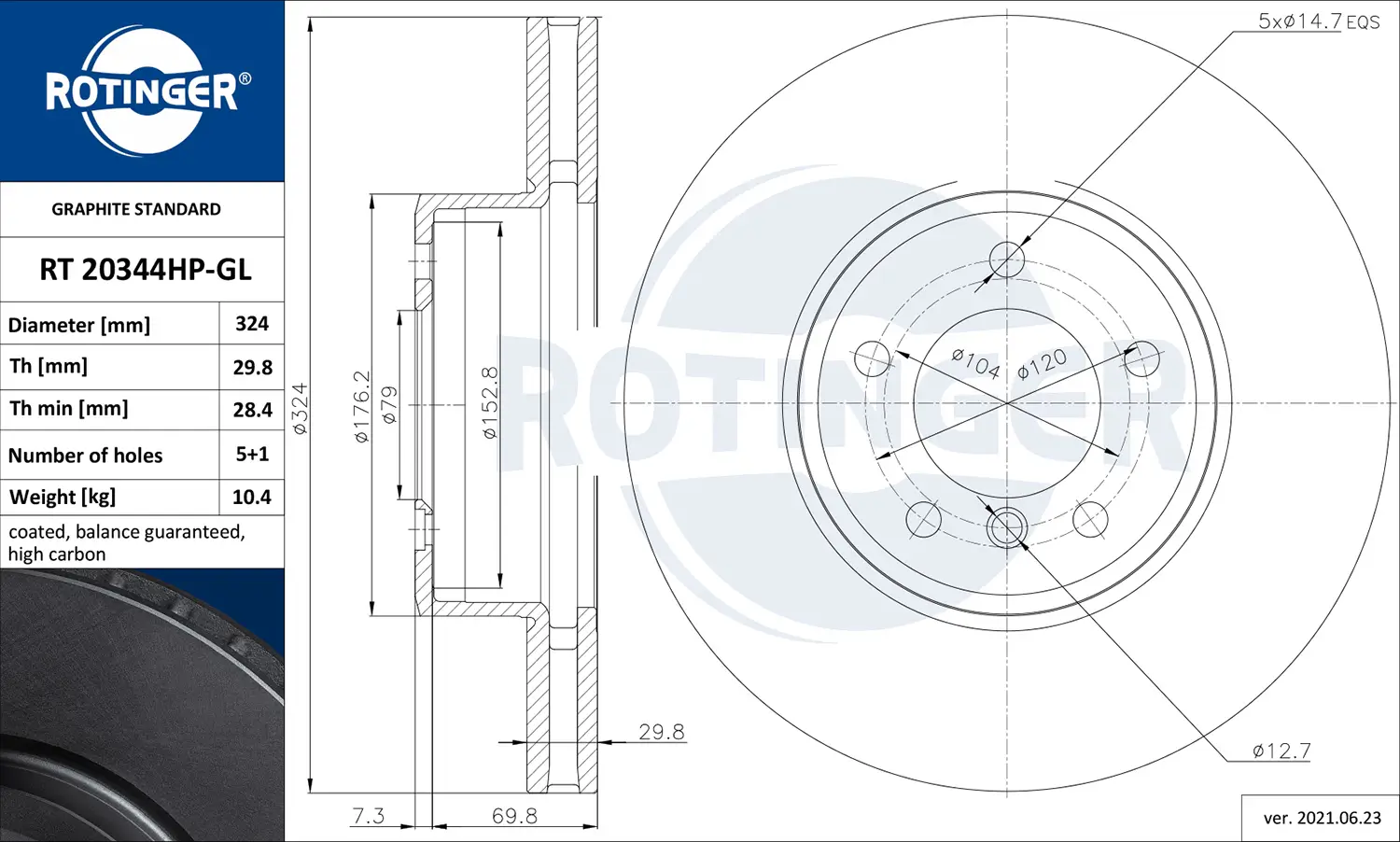 Bremsscheibe Vorderachse ROTINGER RT 20344HP-GL