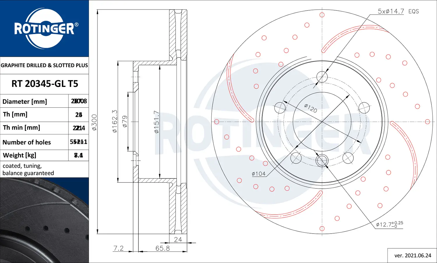 Bremsscheibe Vorderachse ROTINGER RT 20345-GL T5