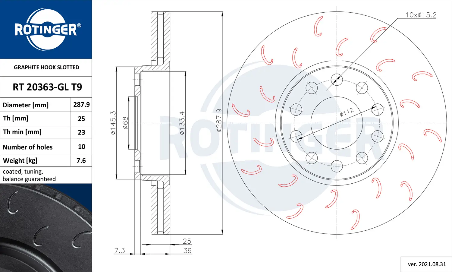 Bremsscheibe Vorderachse ROTINGER RT 20363-GL T9