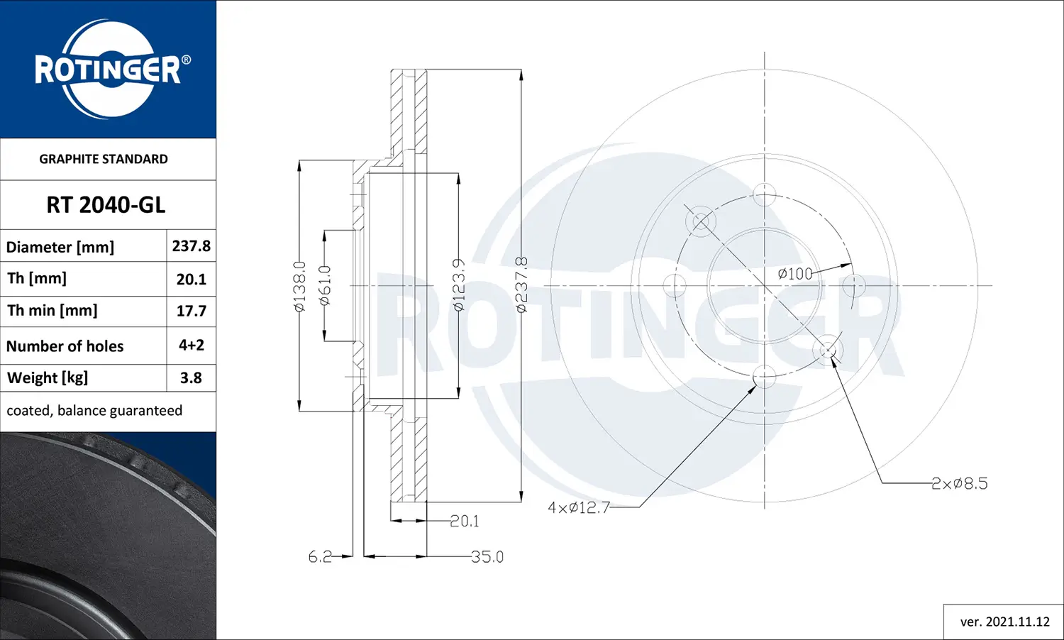 Bremsscheibe Vorderachse ROTINGER RT 2040-GL