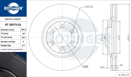 Bremsscheibe Vorderachse ROTINGER RT 20575-GL Bild Bremsscheibe Vorderachse ROTINGER RT 20575-GL
