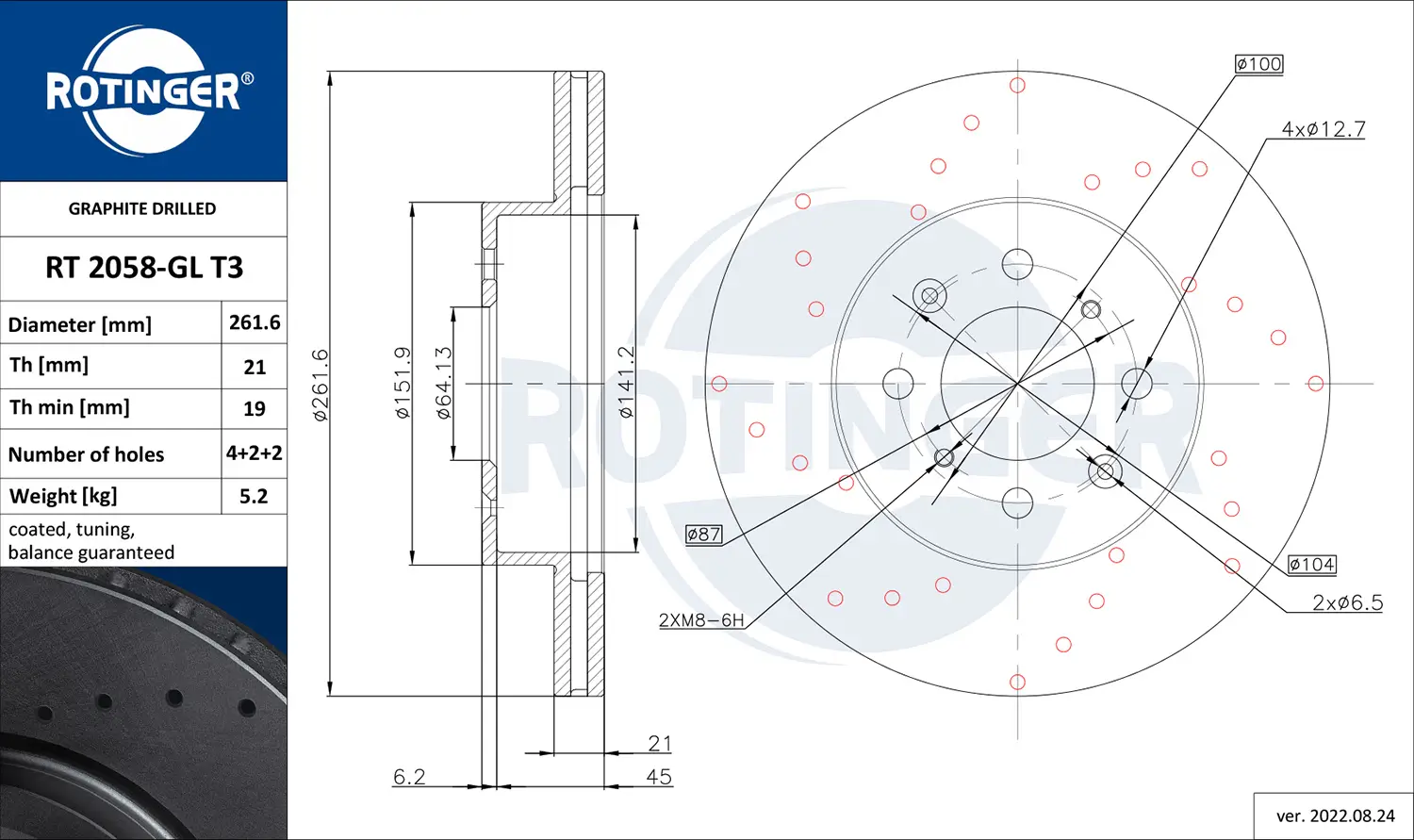 Bremsscheibe Vorderachse ROTINGER RT 2058-GL T3