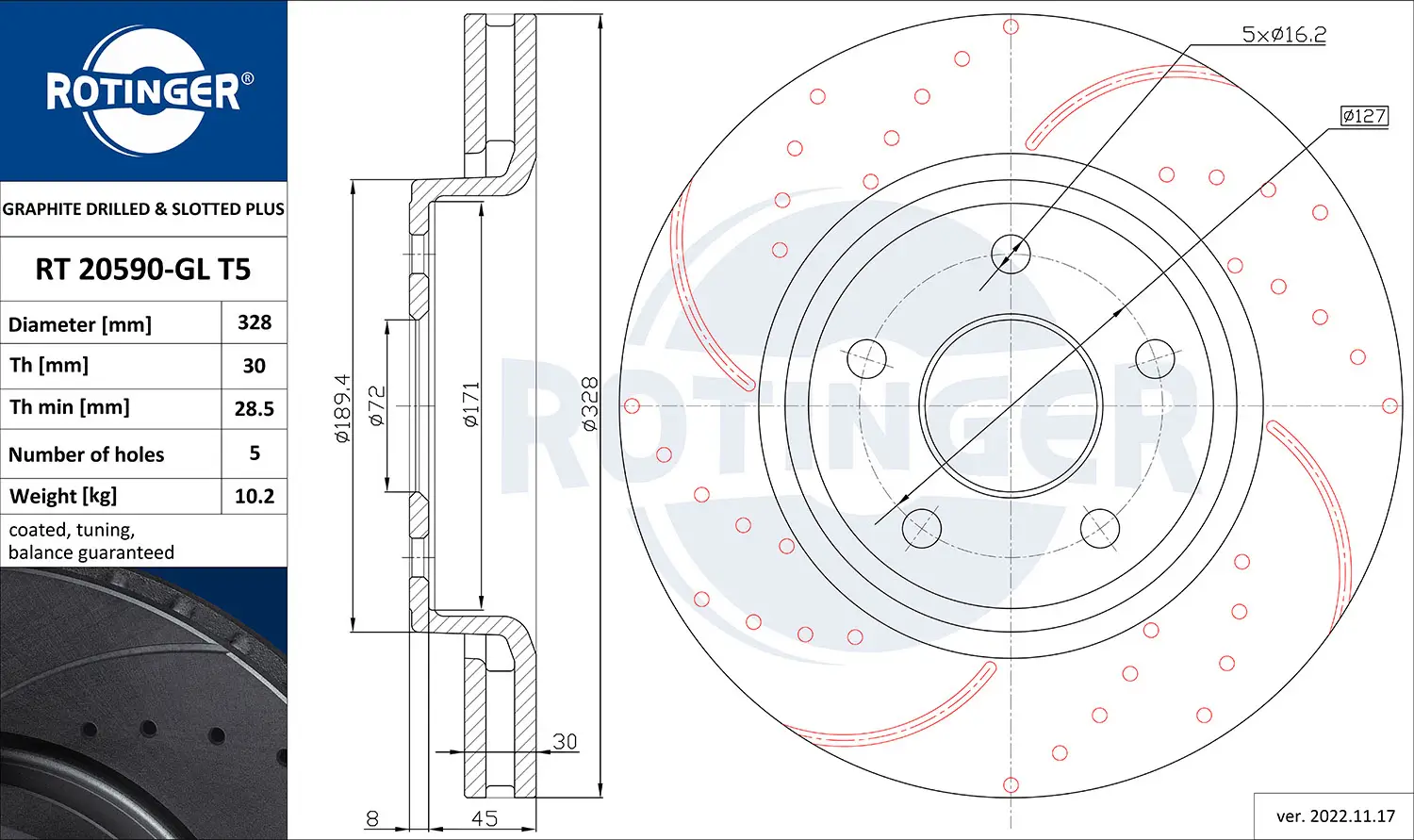 Bremsscheibe Vorderachse ROTINGER RT 20590-GL T5