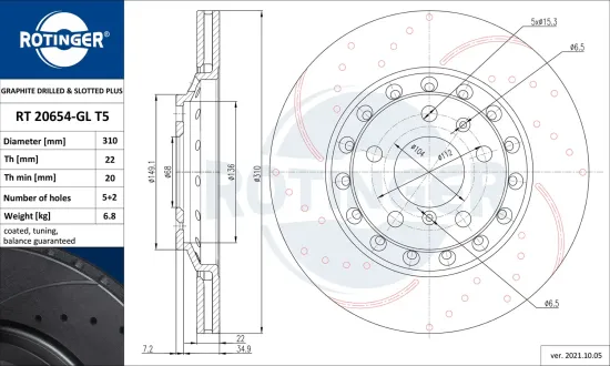 Bremsscheibe Hinterachse ROTINGER RT 20654-GL T5 Bild Bremsscheibe Hinterachse ROTINGER RT 20654-GL T5