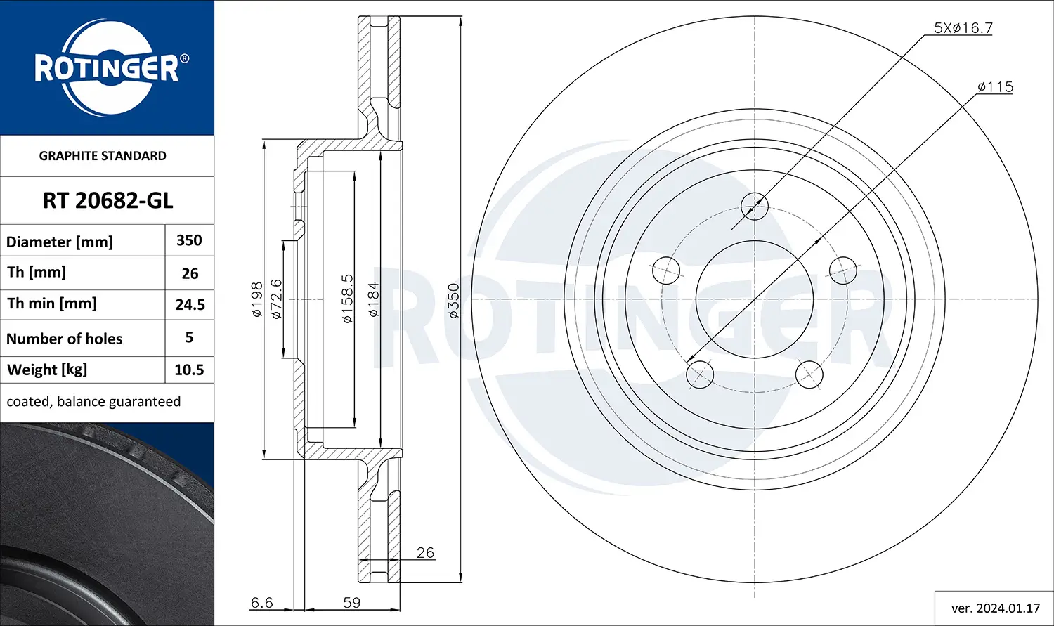 Bremsscheibe Hinterachse ROTINGER RT 20682-GL