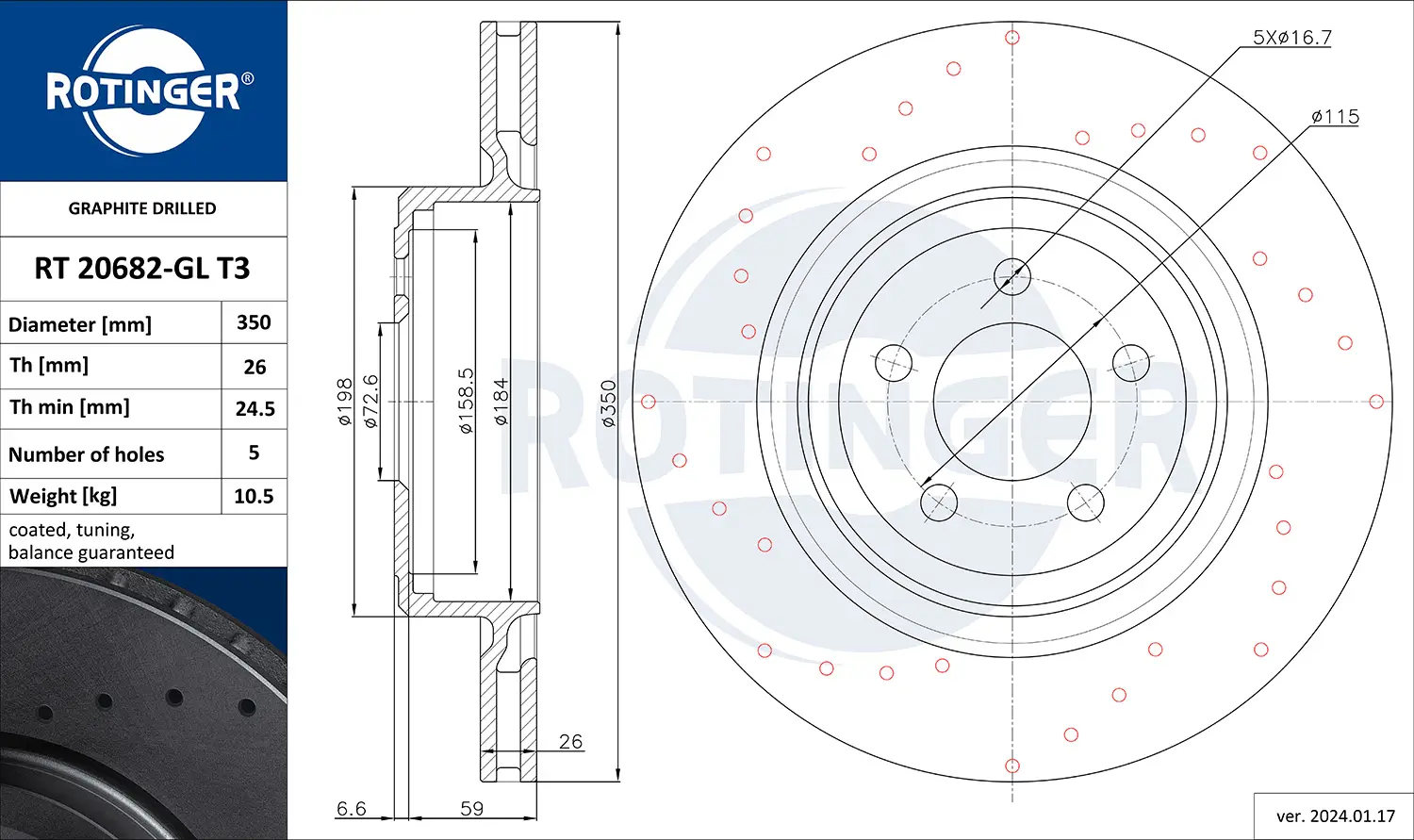 Bremsscheibe Hinterachse ROTINGER RT 20682-GL T3