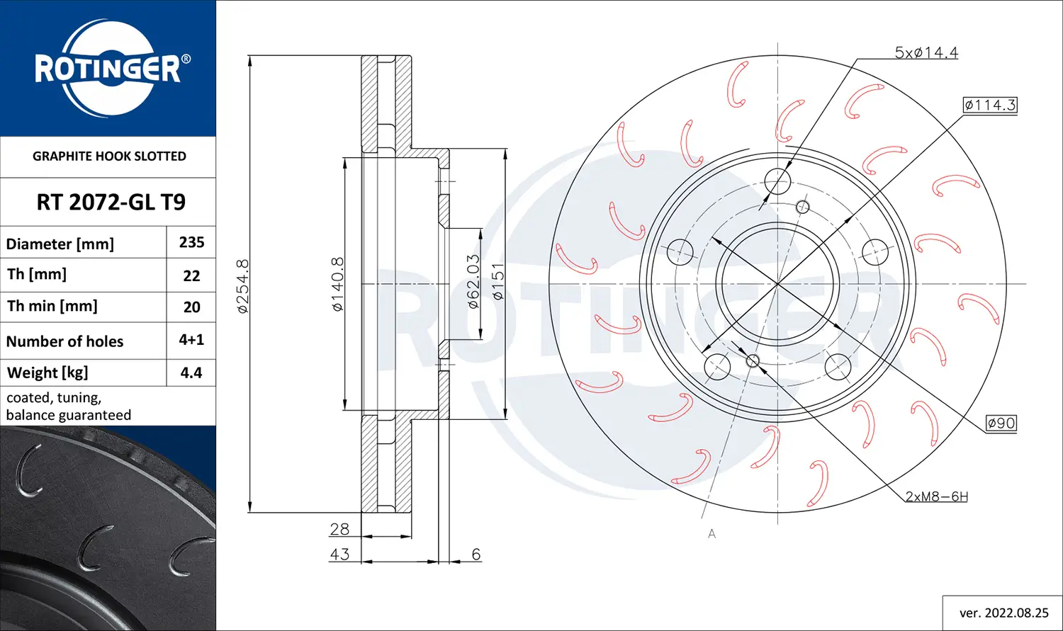 Bremsscheibe Vorderachse ROTINGER RT 2072-GL T9