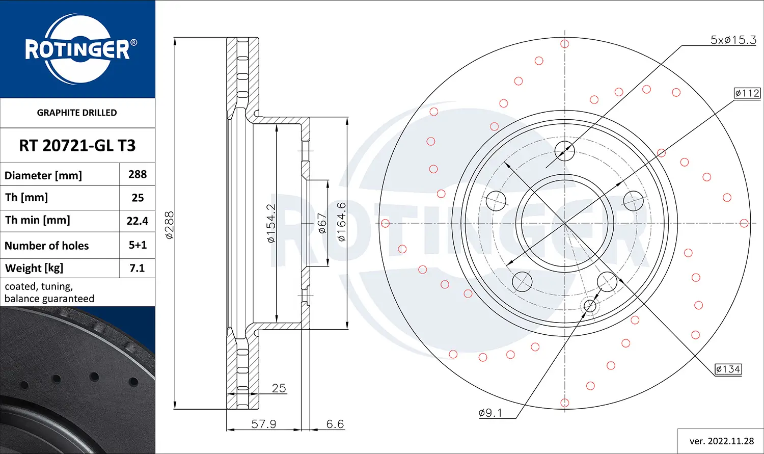 Bremsscheibe Vorderachse ROTINGER RT 20721-GL T3