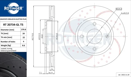 Bremsscheibe Vorderachse ROTINGER RT 20734-GL T5 Bild Bremsscheibe Vorderachse ROTINGER RT 20734-GL T5