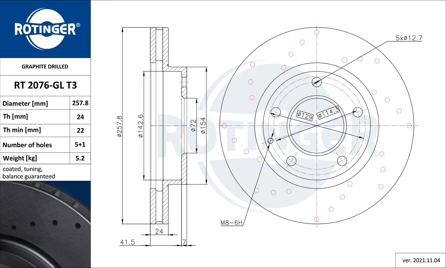 Bremsscheibe Vorderachse ROTINGER RT 2076-GL T3