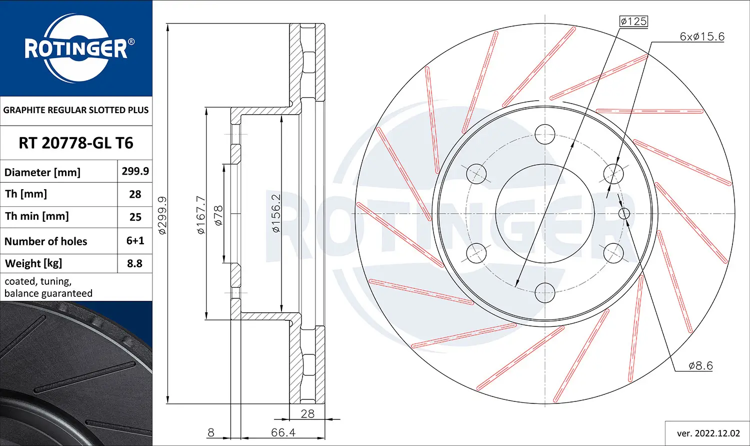 Bremsscheibe Vorderachse ROTINGER RT 20778-GL T6