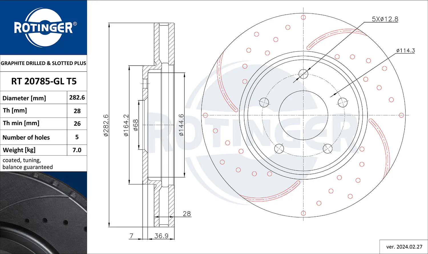Bremsscheibe Vorderachse ROTINGER RT 20785-GL T5