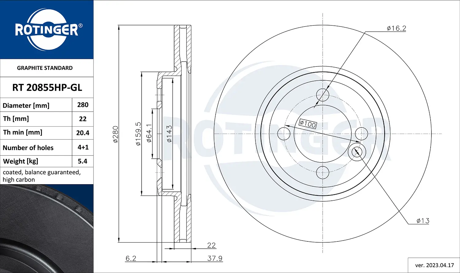 Bremsscheibe Vorderachse ROTINGER RT 20855HP-GL