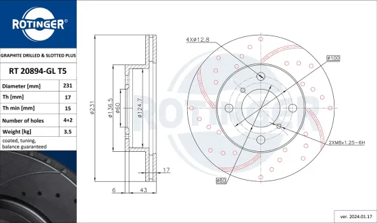 Bremsscheibe Vorderachse ROTINGER RT 20894-GL T5 Bild Bremsscheibe Vorderachse ROTINGER RT 20894-GL T5