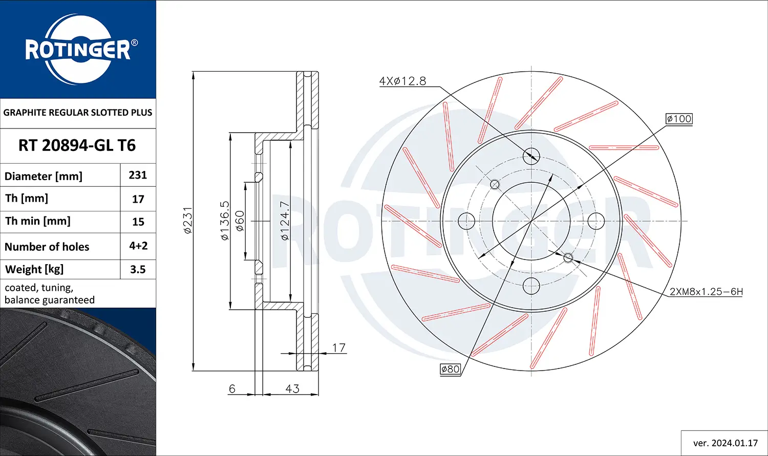 Bremsscheibe Vorderachse ROTINGER RT 20894-GL T6